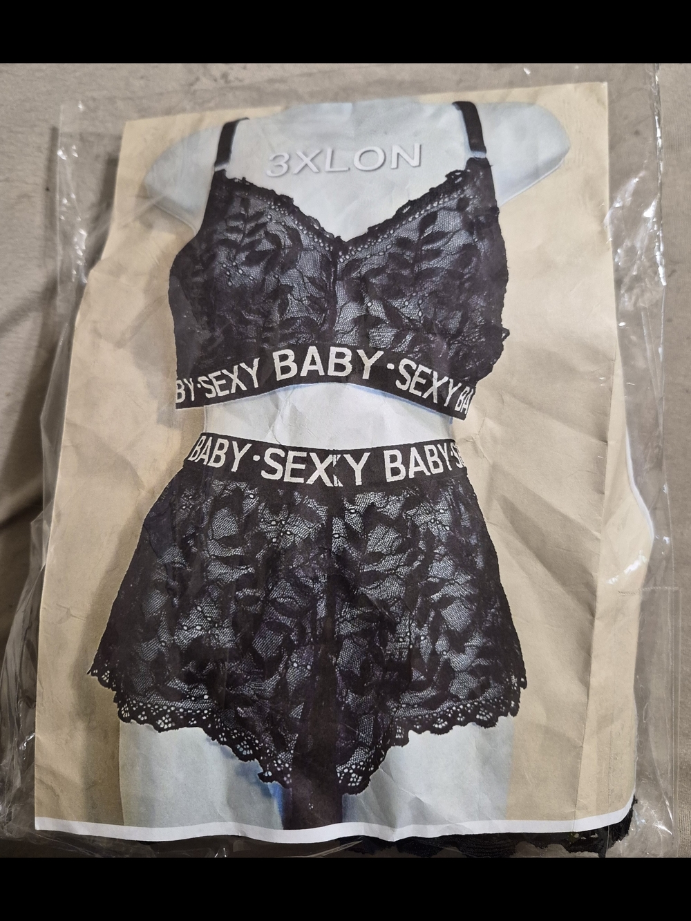 BN Black Lace Bralette and Short Set - 'Baby Sexy' Elastic Band